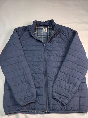 Voyager Men's Quilted Navy Puffer Jacket with Full Zip Sz XL Flannel Lined.